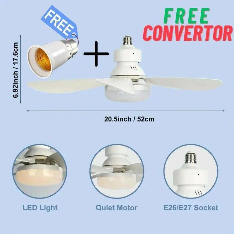 40W LED Ceiling Fan Light 20.5in with Remote – E27 Screw Socket