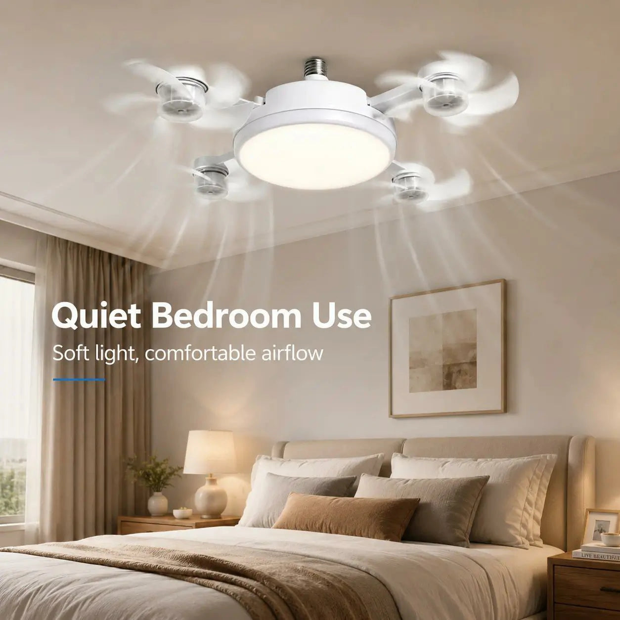 Smart 4-Head Foldable Ceiling Fan with 40W LED Light & Remote
