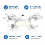 Smart 4-Head Foldable Ceiling Fan with 40W LED Light & Remote