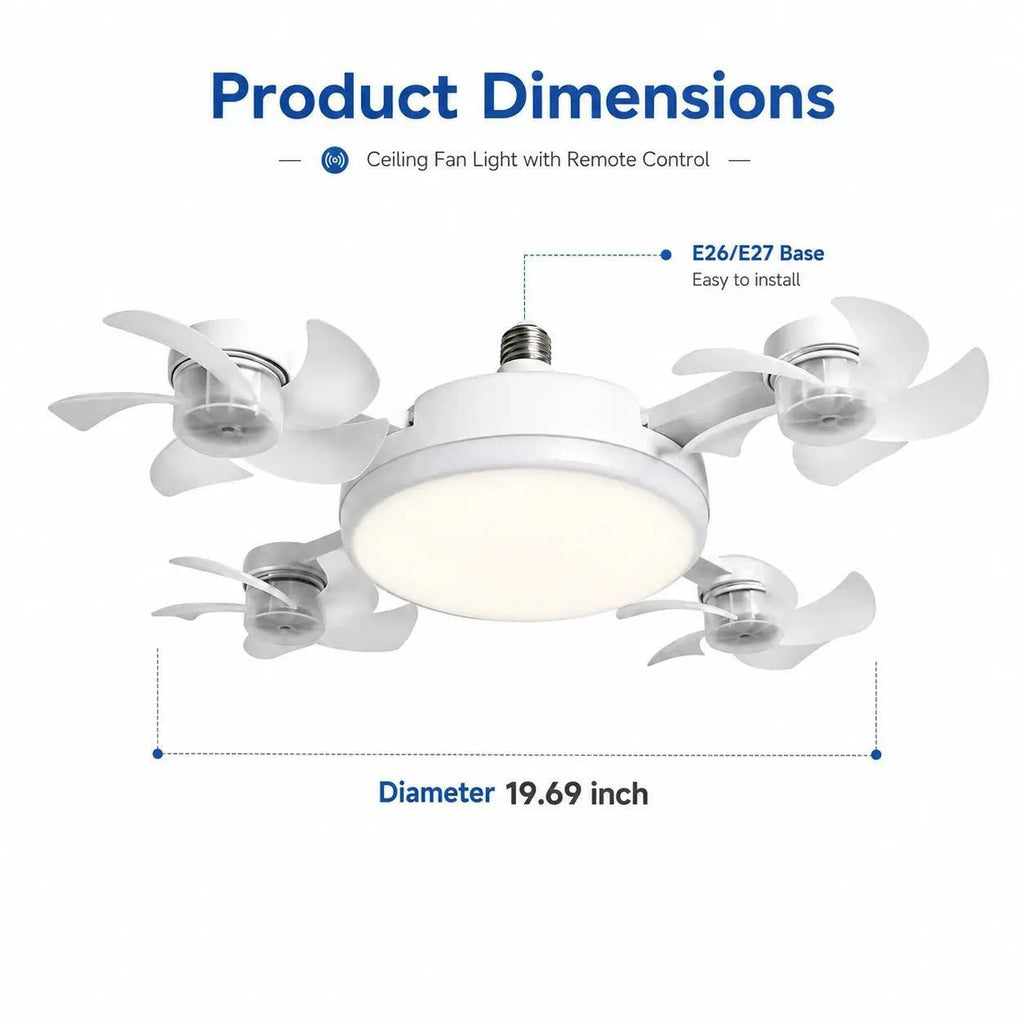 Smart 4-Head Foldable Ceiling Fan with 40W LED Light & Remote