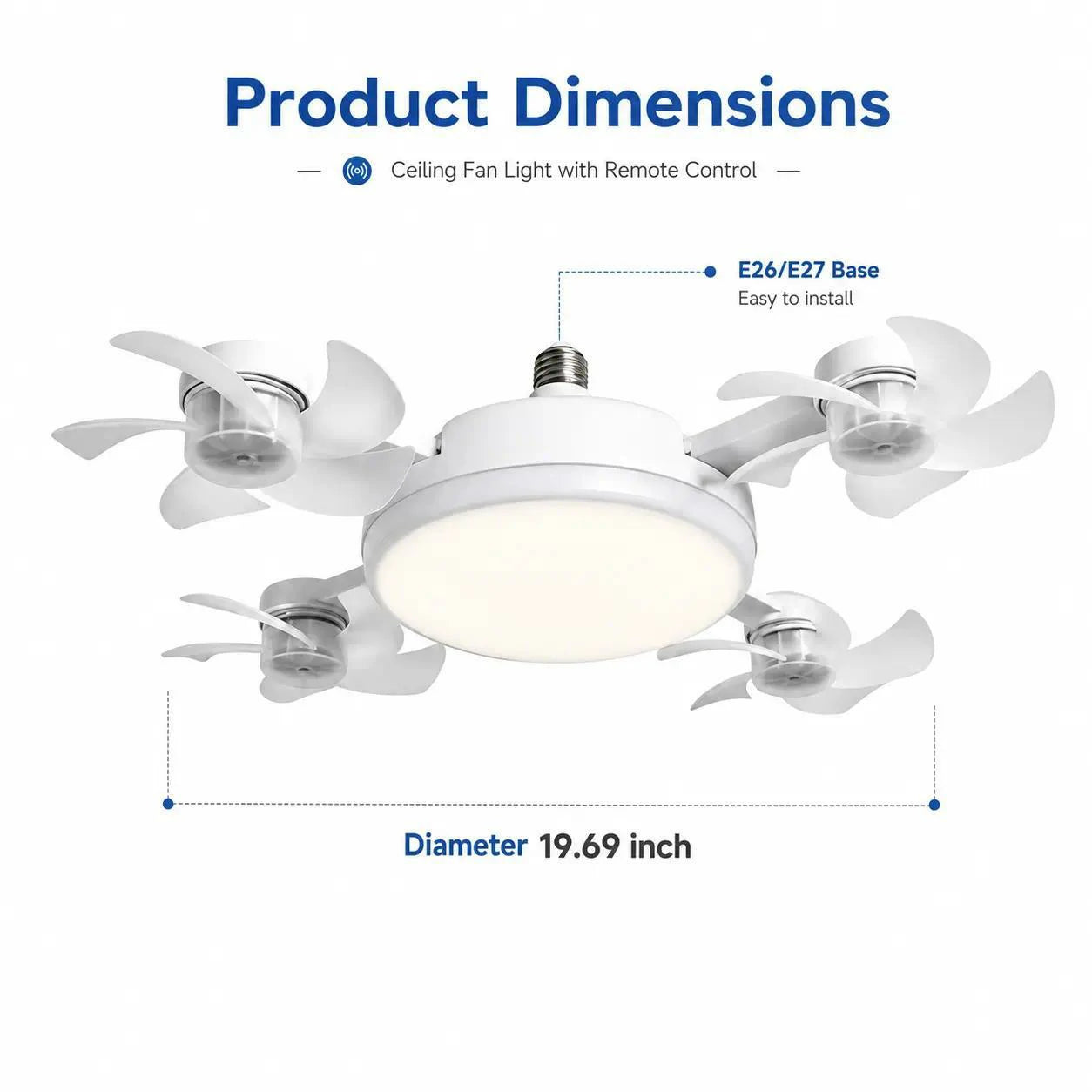 Smart 4-Head Foldable Ceiling Fan with 40W LED Light & Remote