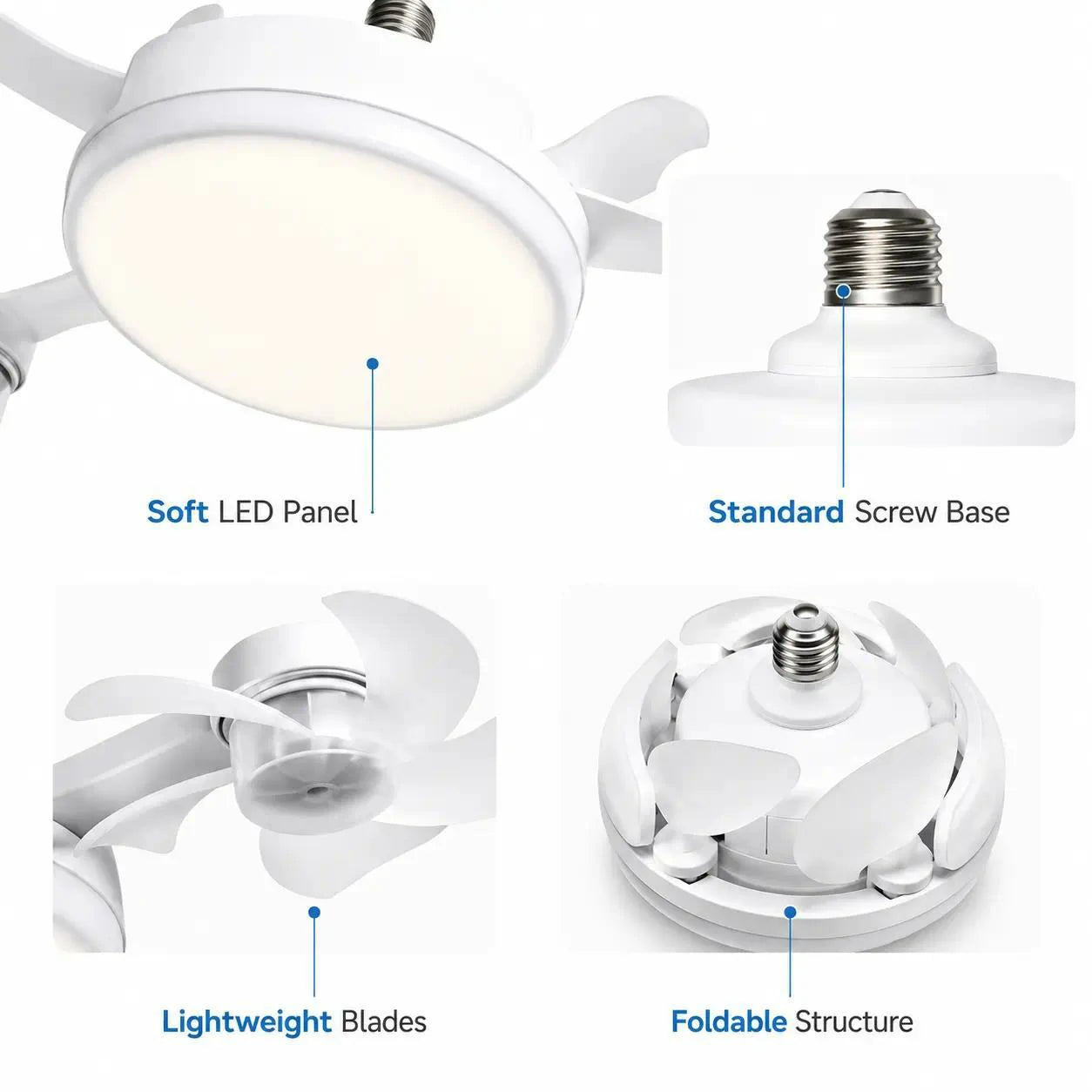 Smart 4-Head Foldable Ceiling Fan with 40W LED Light & Remote