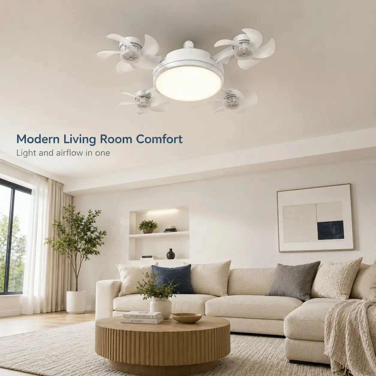 Smart 4-Head Foldable Ceiling Fan with 40W LED Light & Remote