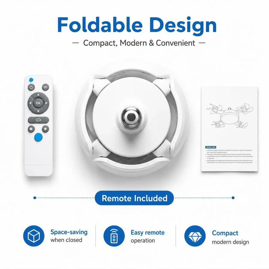 Smart 4-Head Foldable Ceiling Fan with 40W LED Light & Remote